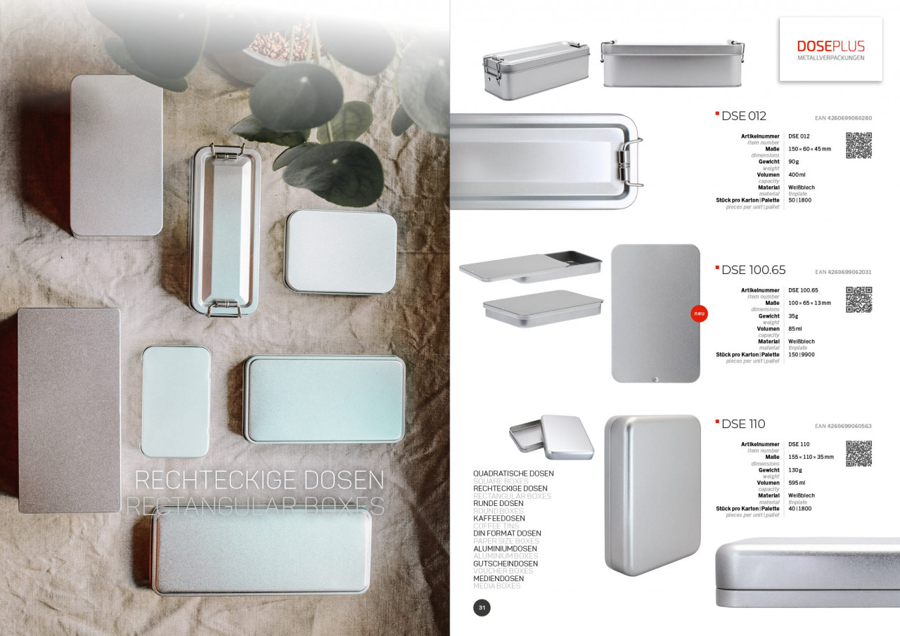 Katalog puszek z białej blachy