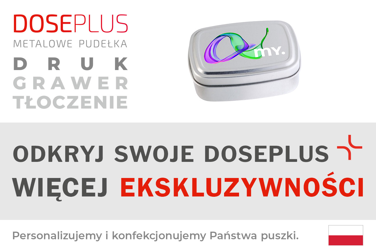 Aluminiowe pudełko na krem Doseplus DSS-010 – baner: Odkryj swoje Doseplus, więcej ekskluzywności. Trwała i estetyczna puszka na kosmetyki.