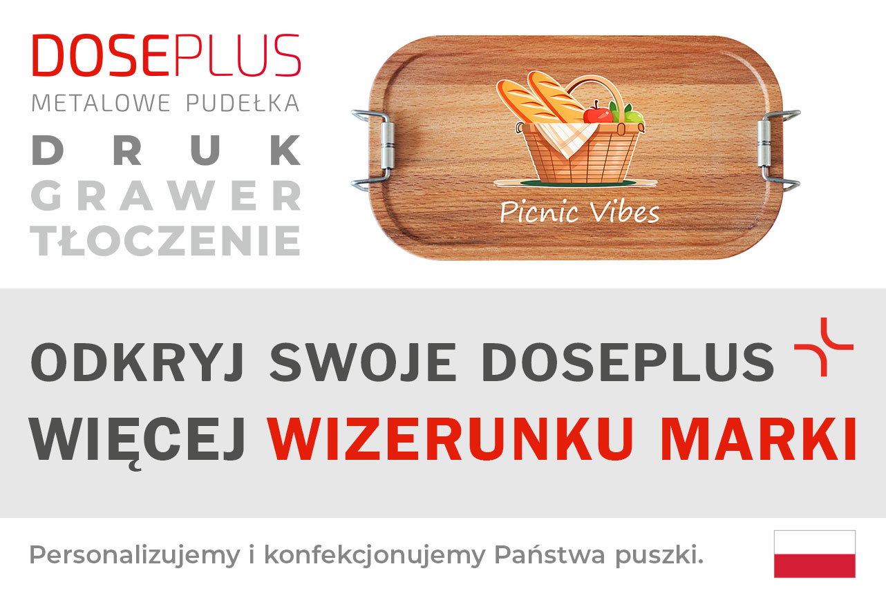 Stalowe pudełko śniadaniowe CP BU C6 z pokrywką bambusową – Baner: Odkryj swoje Doseplus – Więcej wizerunku marki. Idealne do personalizacji, grawerunku i brandingu.