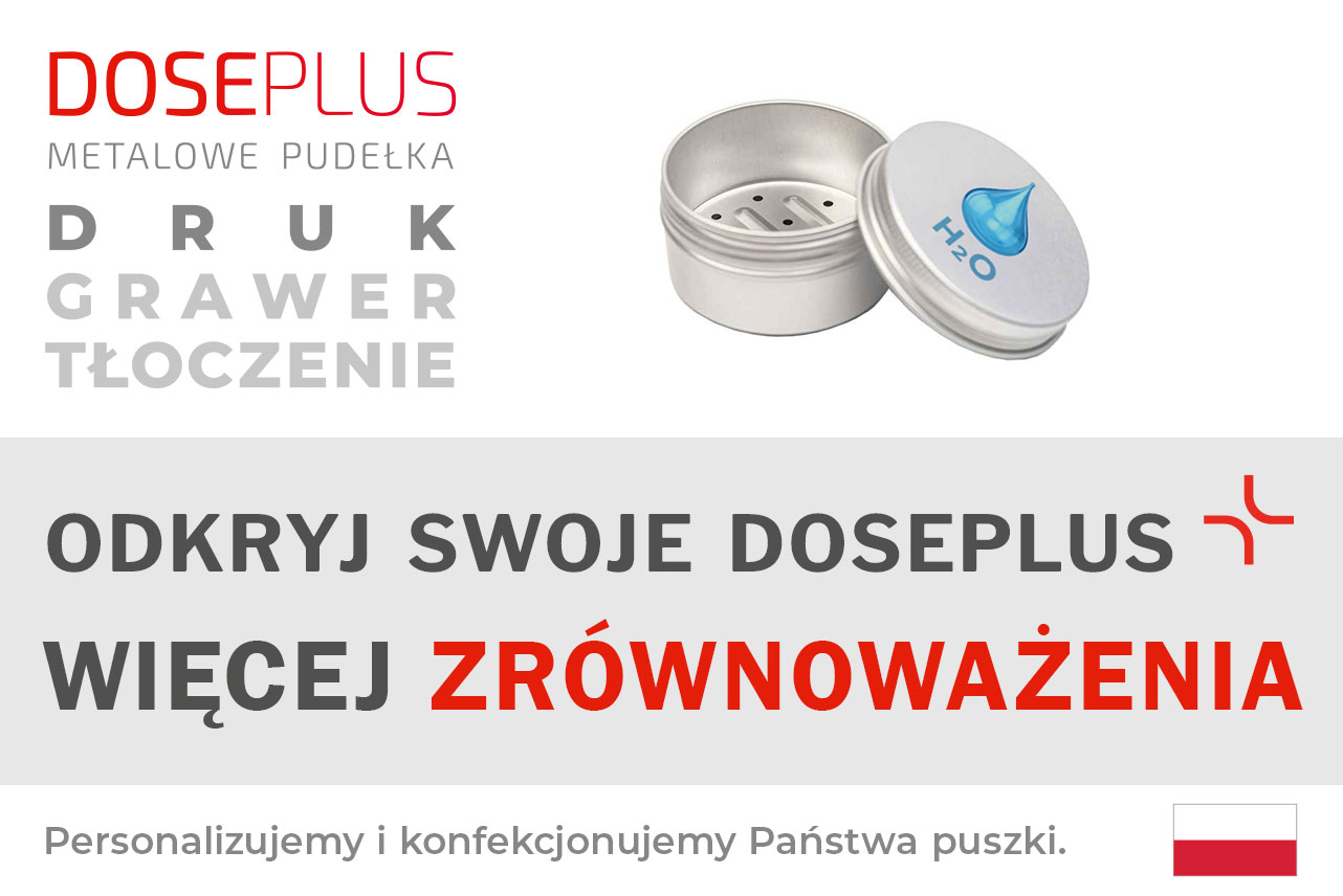 Okrągłe aluminiowe pudełko na mydło Doseplus DSS-050 – baner: Odkryj swoje Doseplus, więcej zrównoważenia. Wielorazowa puszka metalowa do mydeł i ekologicznych produktów.